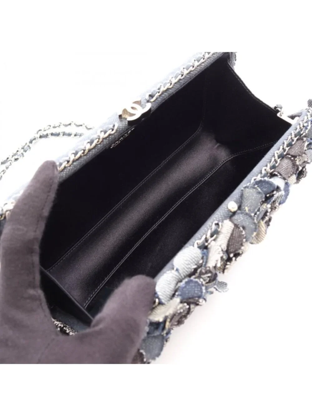 Chanel Shoulder Bag Camellia Denim Blue Chain